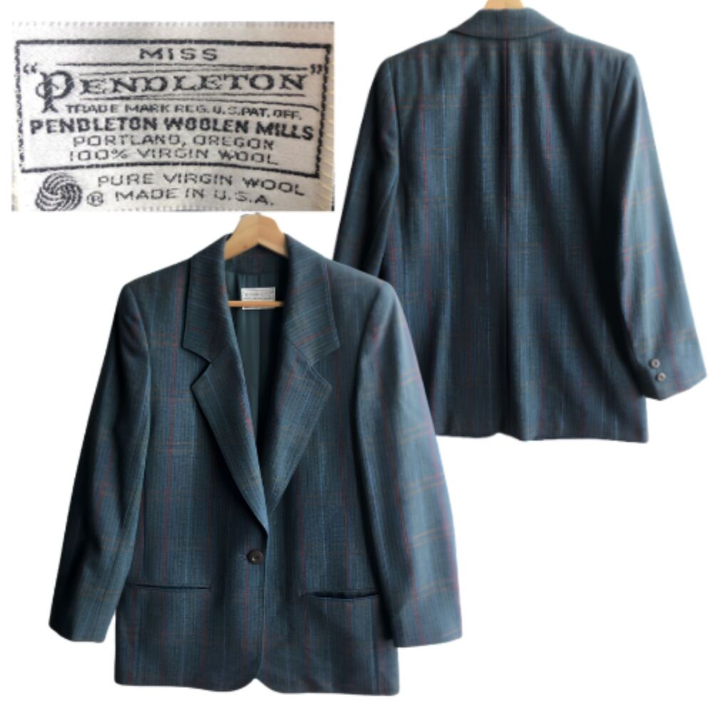 Miss Pendleton 2 Piece Set Plaid Skirt Suit and Jacket Green/Blue Sz 10 Vintage